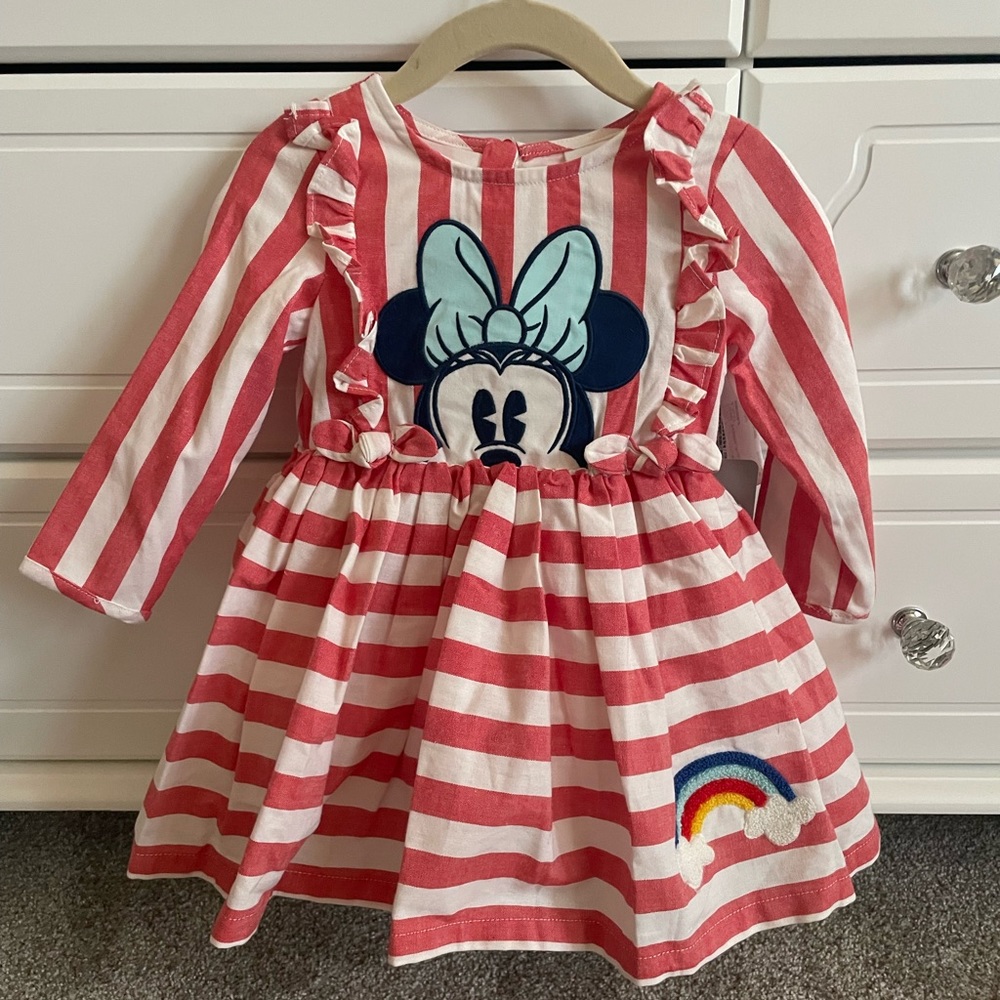 NWT Minnie Mouse Rainbow Stripped Puff Skater Dress